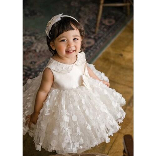 2021 New Infant Girls Dress Big Bowknot White Princess Satin Pageant Birthday Anniversary Kids Children Dresses Gown Clothing