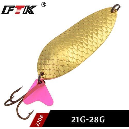 FTK new 1 PC 2Color 21g 28g Fishing Lure Spoon Noise Sequin Paillette Carp Hard Fishing Baits With 1# Treble Hook Lure