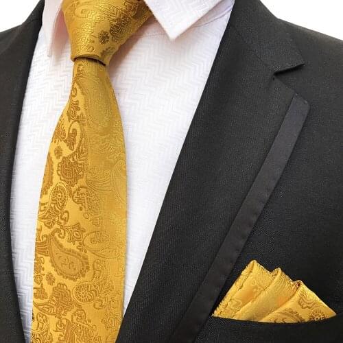 Luxury Gold Paisley Pattern Formal Necktie Pocket Square Set High Quality Woven Cravat for Men