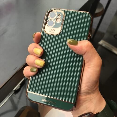 Luxury Stripes Electroplated Case for iPhone 11 pro 7 8 Plus Gold Plated Silicone Cover for iPhone XS XR X SE 2020 12 Pro Cases