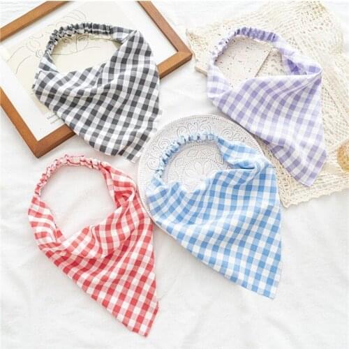 2021 new square lattice elastic triangle scarf womens spring and summer hair bag headscarf headwear