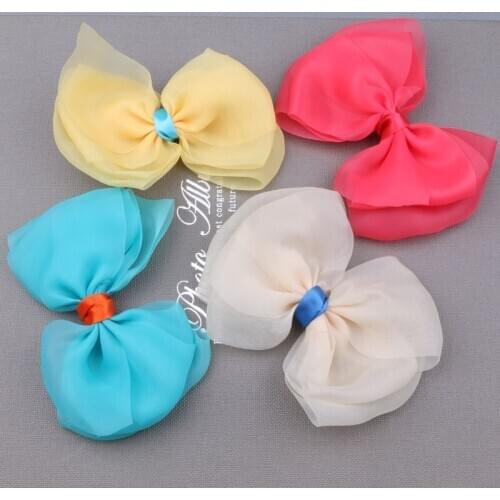 Chiffon Fabric Handmade Craft Ribbon Bows Patch Stickers 30pcs Girl Hair jewelry Clips Headband Headwear Ornament DIY Accessory