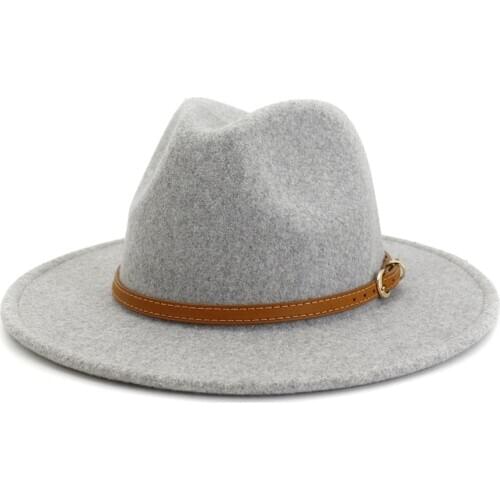 Unisex Wide Brim Simple Church Derby Top Hat Panama Solid Color Felt Fedoras Hat for artificial wool Blend Jazz Cap HF95