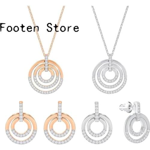 SWA 1: 1 Fashion Jewelry 2021 Simple Round Crystal Lady Charm Necklace Earring Bracelet Set Series Romantic Gift For Women