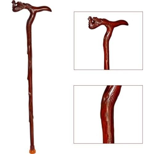 Phoenix Head Rosewood Walking Sticks 100% Solid Wood Hand Crutch Redwood Crosier Grandpa Lucky Staffs Dragon China Carving Craft
