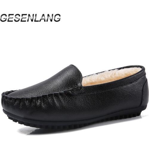 Womens Plus Fur Loafers Walking Shoes Genuine Leather Warm Winter Casual Shoes Slip On Work Party Outdoor Ladies Barefoot Shoes