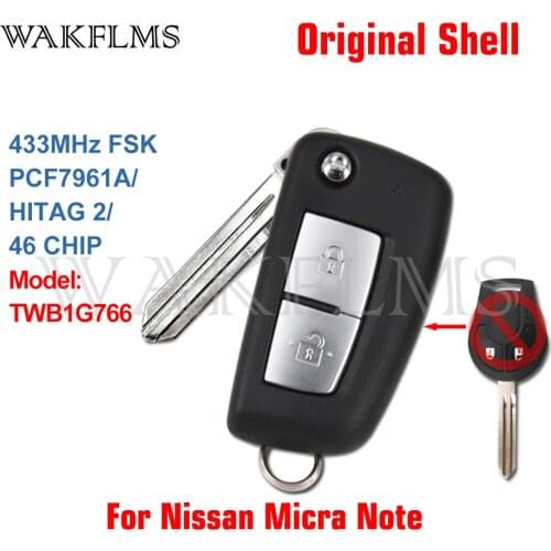 TWB1G766 Upgrade DIY Original Shell Flip Remote Key Fob PCF7961A 433MHz ID46 For 2014 2015 2016 2017 Nissan Micra Note