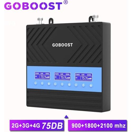 GOBOOST AGC Gsm 2g 3g 900 Cellular Amplifier UMTS 2100 B1 Tri Band Signal Booster High Gain 70dB LTE 4G 1800 MHz Repeater B3