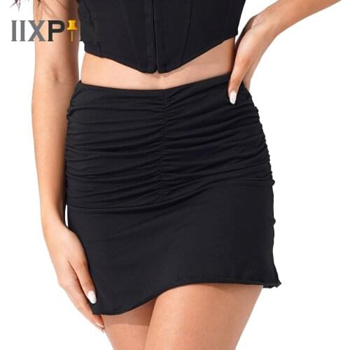 Womens Skirts Summer Beachwear Ruched Slim Fit High Waist Ladies Pleated Solid Color Sexy Mini Skirt for Women Pencil Skirts
