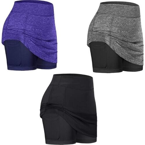 Women 2-In-1 Active Tennis Skirt Inner Mesh Shorts with Pocket Sport Golf Skorts A0NF