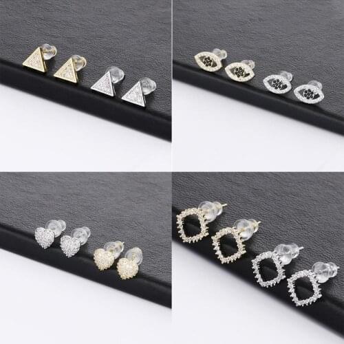Mini Heart Shiny Zircon Stud Earrings for Women Female Triangle Geometric Eyes Earring Minimalist Ear Studs Jewelry Gifts