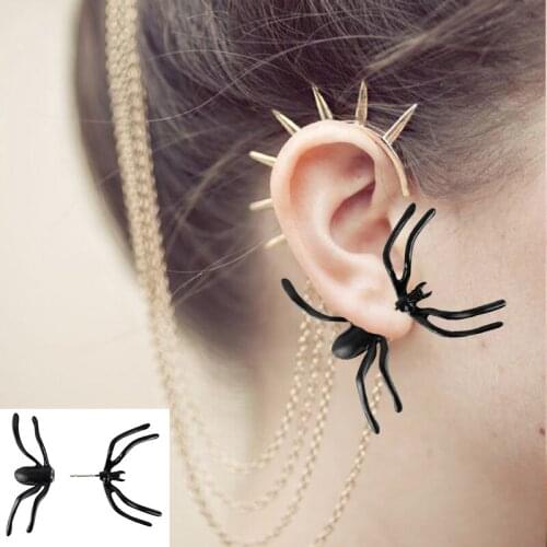 1Piece Hot Fashion 3D Creepy Black Spider Ear Stud Earrings Unique Punk Earrings for Women Gifts Halloween Costume Accessories