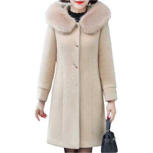 Boutique womens autumn winter clothing parka Mink velvet coat new loose hooded woolen coats ladies thick mid-length overcoat