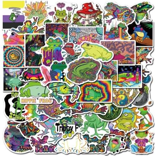 10/50pcs Cute Psychedelic Frog Sticker Gifts Toy For Kids Cartoon Animal Decal Stickers to DIY Stationery Laptop Suitcase Guitar