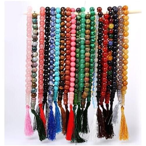 10mm 12mm Natural Stone Beads Tassel Islamic Muslim Prayer Tasbih Natural Stone Pendant 33 Beads Rosary Jewelry Bracelet