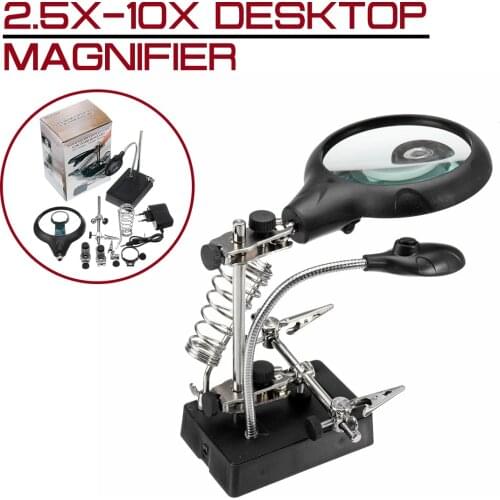 2.5X-10X lens Auxiliary Clip Loupe Desktop Magnifier Welding Magnifying Glass With Third Hand LED Light Soldering Repair Tool