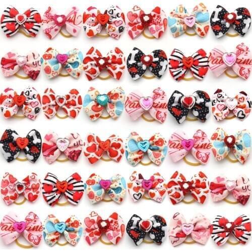 30/50 Pcs Valentines Day Dogs Grooming Accessories Dogs Hair Bows Rubber Bands Teddy Malta Dogs Hair Accessories Rubber Bands
