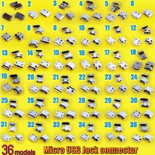 36Models 144X Brand new Micro USB jack 5P,5-pin Micro USB Connector Micro USB Jack Charging port socket for PAD/ tablet /mobile