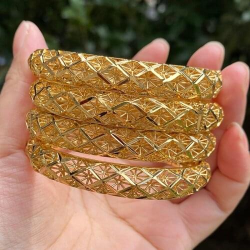 4pcs 24K Bangles Ethiopian Africa Fashion Gold Color Bangles For Women Saudi Arabia Bride Wedding Dubai Bracelet Jewelry Gifts