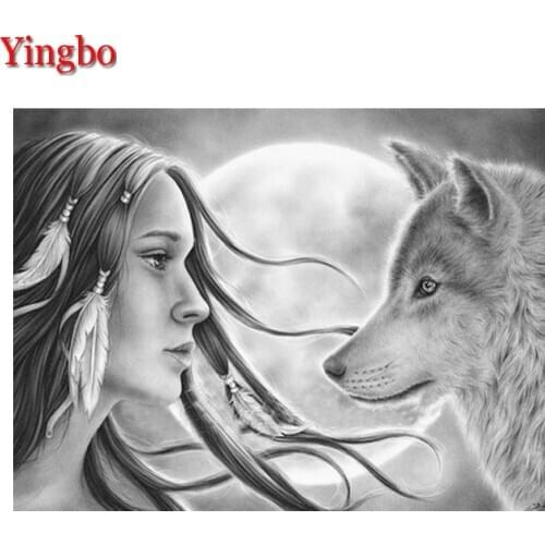 5D Diy Diamond Painting Cross Ctitch Kits Wolf Moon Beauty Diamond art Mosaic Embroidery Painting Manufacturers Direct Selling