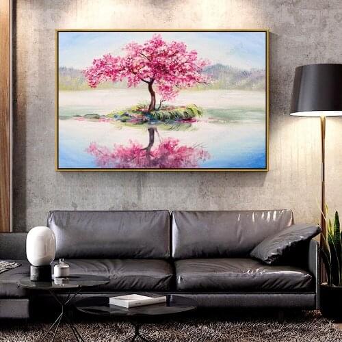 Artcozy Cherry Blossom Watercolor Landscape Oil Canvas Painting for Home Decoration Wall Art Canvas Printings Spray Painting