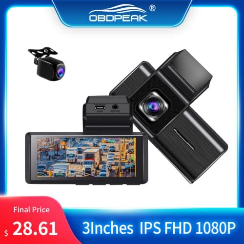 Car Dvr DashCam Video Recorder 3" IPS FHD 1080P G-Sensor Loop Recording Rear View Dual Camera Night Vision Auto Dashcam 24H Park