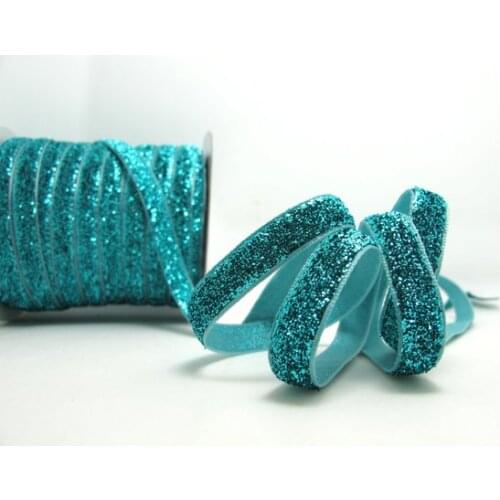 3/8 Inch Turquoise Glittery Sparkle Trim|Glittery Velvet|Ribbon for Wedding|Decorative Embellishment|Hair Accessories