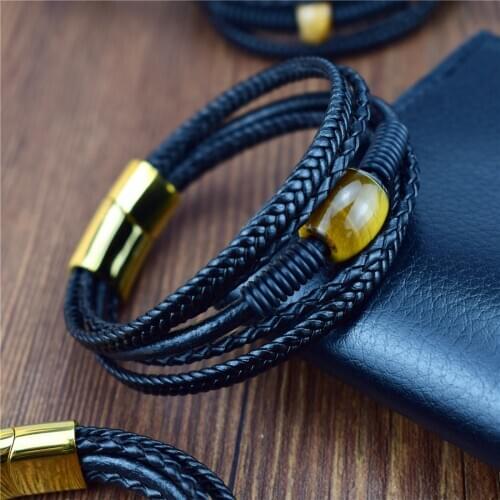 Fashion Natural Stone Beads Mens Bracelet for Women Unique Multilayer Genuine Leather Charm Bracelets 9 Style Handmade Jewelry