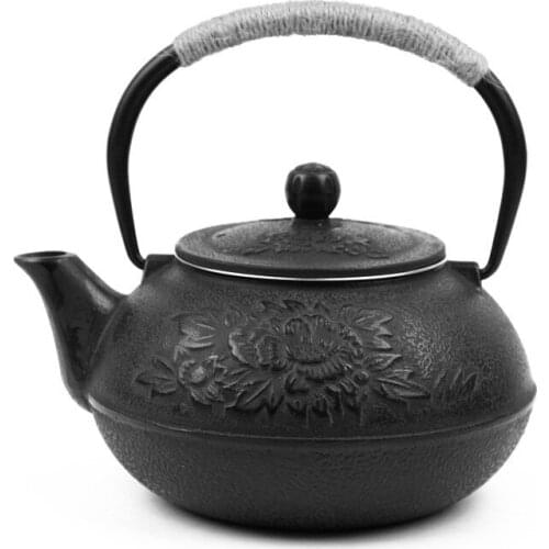 Cast Iron Teapot Boiling Water Making Tea Pots 900ml Peony Household Tea Kettle Tetsubin Japanese Iron Bottle