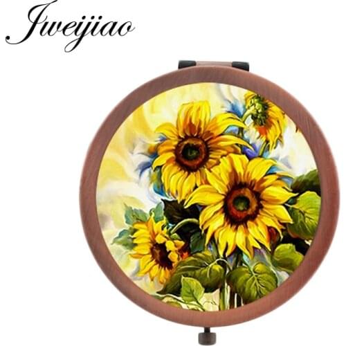 Youhaken Sunflowers art diy Compact mirror Chrysanthemum Lotus photo Printing Decoration small mirrors for girls KL86