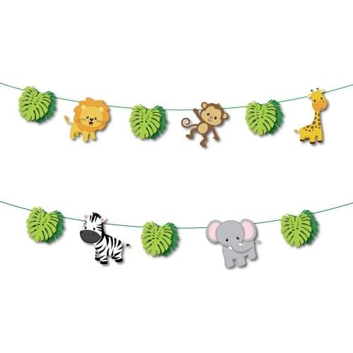 Safari Jungle Theme Party Banners Cartoon Lion Zebra Hanging Hunting For Kids Birthday Party Backdrops Decoration BA097