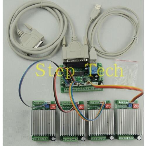 CNC mach3 Router 4 Axis Kit,TB6600 3 Axis Stepper Motor Driver Controller kit 4.5A + one 5 axis breakout board for nema23 motors