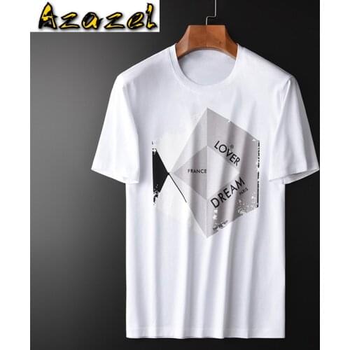 Azazel 100% Cotton Mens T-shirts Luxury Mercerized Round Collar T-shirts Men Plus Size 3XL 4XL Slim Fit White Man T-shirts