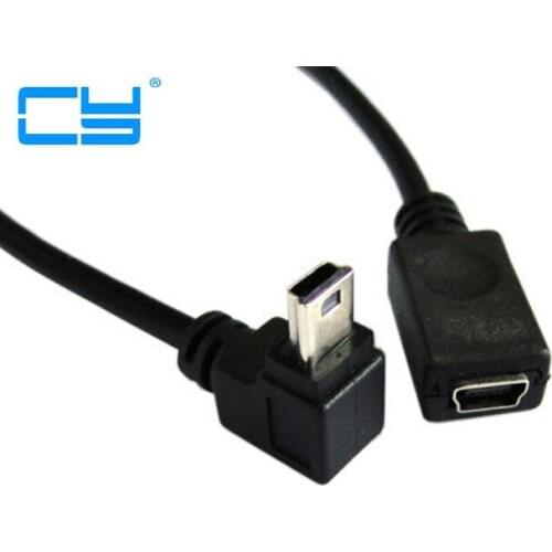 GPS Mini USB 5pin 90D Down Direction Angled Male to Female Extension Cable 25cm