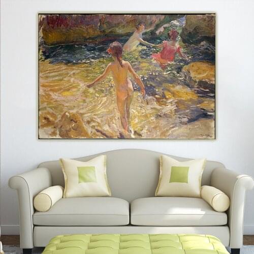Citon Joaquin Sorolla《The Bath, Jávea》Canvas Art Oil Painting Artwork Poster Decorative Picture Wall Decor Home Decoration