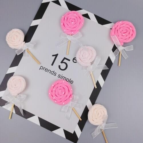 INS Lollipop Acrylic Birthday Cake Topper Pink White Birthday Cake Topper for Girls Baby Shower Birthday Party Cake Decorations