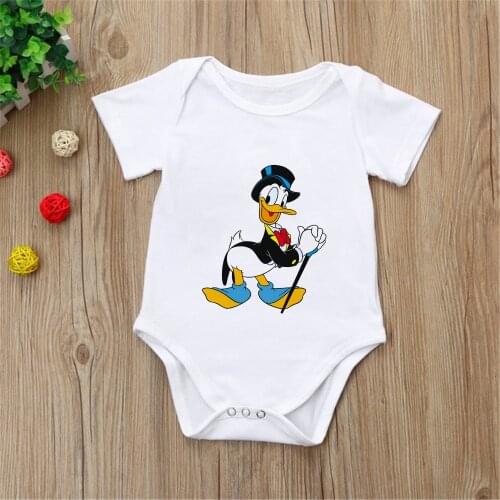Donald Duck Printed Baby Clothes Rompers 0-24M White Soft Newborn Jumpsuit Infant Toddler Bodysuit Onesie Dropship