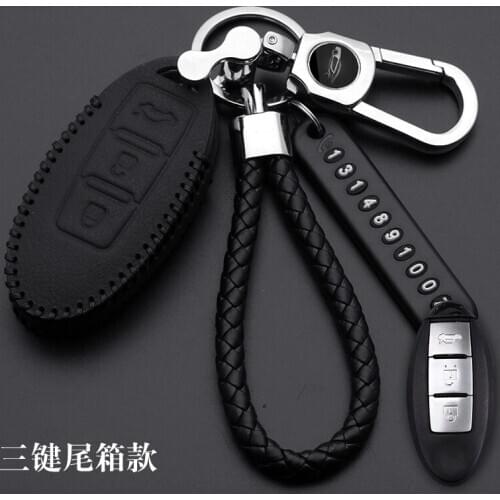 Leather Car Key Case Cover For Nissan Tidda Livida X-Trail T31 T32 Qashqai March Juke Pathfinder Note GTR Keychain Ring Holder