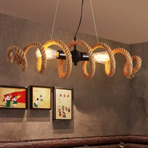 Hemp Rope Chandelier Retro Industrial Lamp Restaurant Dining Room Pendant Lamp Hanging Lamp Rope Light Lampe Plafond Drop Light