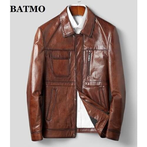 BATMO 2020 new arrival high quality casual slim natrual cow leather jackets men,real leather coat,DK34