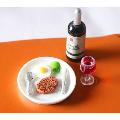Dollhouse 1/12 Kit Miniature Wine Steak Set Simulation Kitchen Food OB11 Model Kawaii Home Dinning Room Decoration Accessories