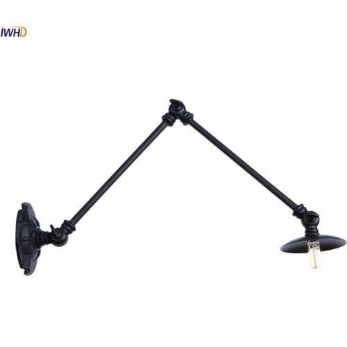 IWHD American Retro Black Vitnage Wall Lamps Living Room Folding Swing Loft Industrial Wall Light Fixtures Long Arm Lights