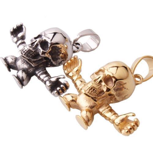 Free Shipping Silver Color/Gold Stainless Steel Cool Skeleton Skull Biker Jewelry Pendant Necklace For Mens Jewelry Free Chain