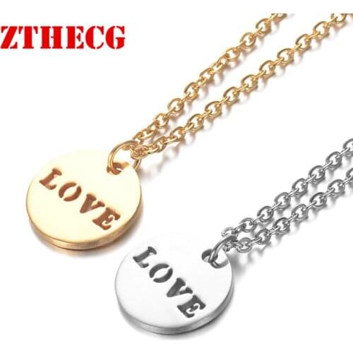 Trendy Couple Necklace Women Men Simple Stainless Steel Letter LOVE Round Pendant Necklaces Gold Color Chain Choker Girl Gifts