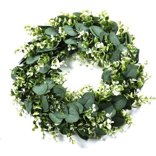1 Piece Realistic Artificial Wreath Green Eucalyptus Leaf Wreath Hanging Wall Coffee Shop Decor Wedding Party Events Accessories