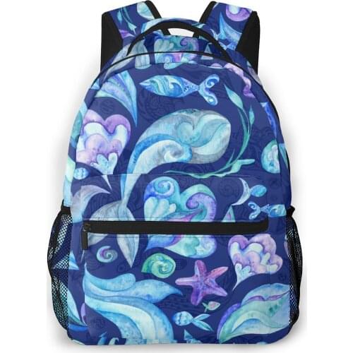 OLN Backpack Women Shoulder Bag For Teenage Girls Fishes Whales Starfishes Shells Waves Bagpack Female Ladies School Backpack
