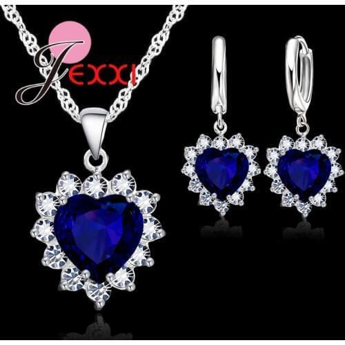 Engagement Heart Jewelry Sets For Women Love 925 Sterling Silver Cubic Zirconia Pendant Hoop Earrings Female Wedding Gifts