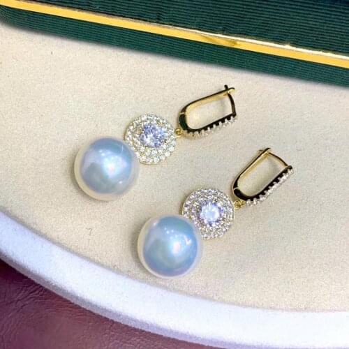 D605 Pearl Earrings Fine Jewelry 925 Sterling Silver Round 10-11mm Nature Fresh Water White Pearls Drop Dangle Earrings