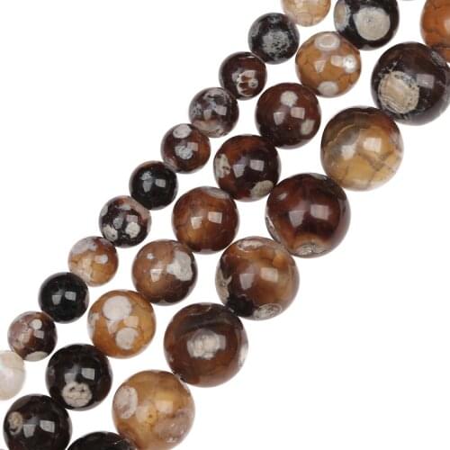 SINOBJ 6/8/10mm Natural Stone Beads Round Brown Stripe Agates Beads For DIY Making Bracelet Necklace Jewelry