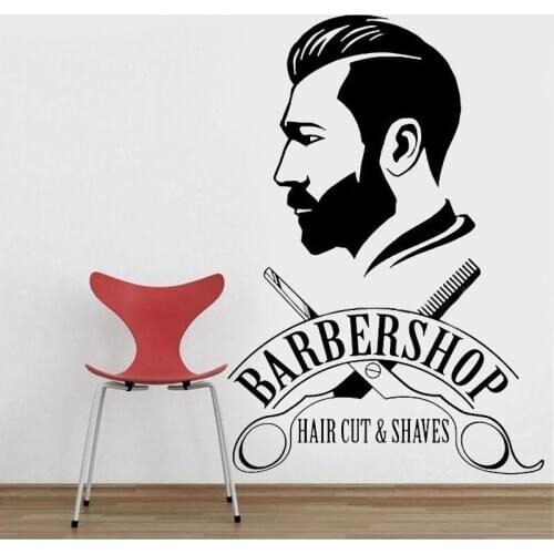 Barbershop Wall Sticker Barber Shop Window Decal Barbers Logo Wall Mural Hair Salon Decor Removable Vinyl Hair Cut Decal MF36